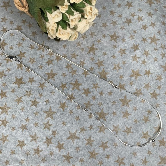 NEW 16" Real Silver Square Snake Chain & Bead Stationed Necklace - Picture 3 of 6